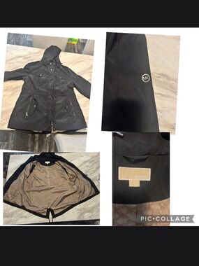 Michael Kors Black Hooded Raincoat with Logo Detailing